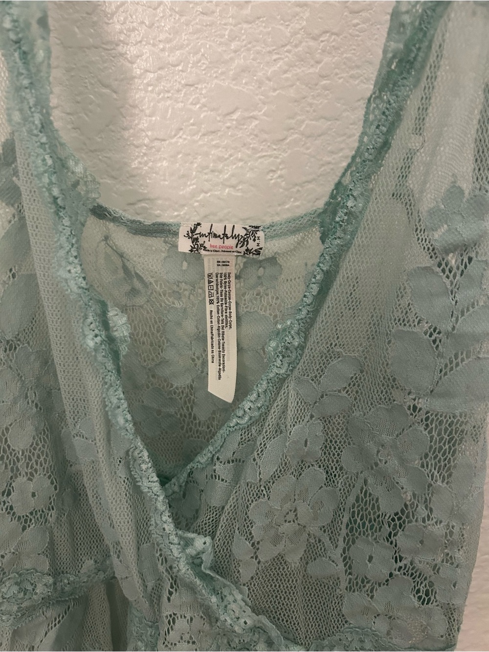 Free People Sheer Lace Chemise in Light Aqua Green - Picture 4 of 5
